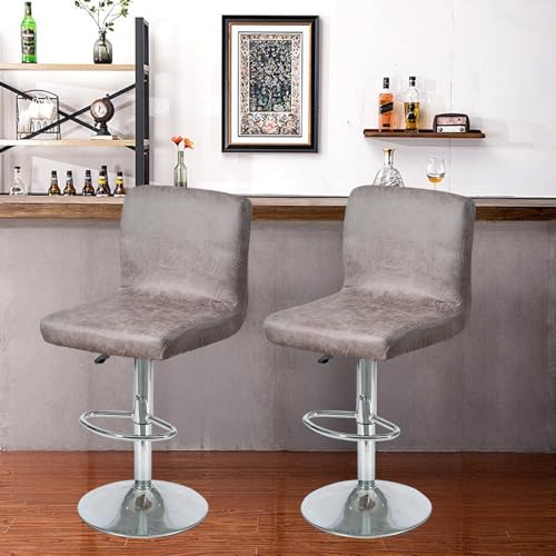Image of FUANGUI Bar Stool Covers Set of 2, Faux Leather Looking Stretch Bar Stool Chair Cover Slipcovers, Counter Stool Bar Chair Covers for Kitchen Pub Dining Room Retro Style Home Deco- Light Grey