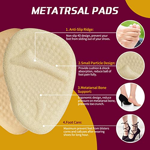 Image of FOCONEE Metatarsal Pads, Soft Ball of Foot Cushions for Women, High Heel Pain Relief Shoes Inserts, Reusable Anti-Slip Forefoot Pads One Size Fits All Shoes for All Day Comfort (3 Pairs)