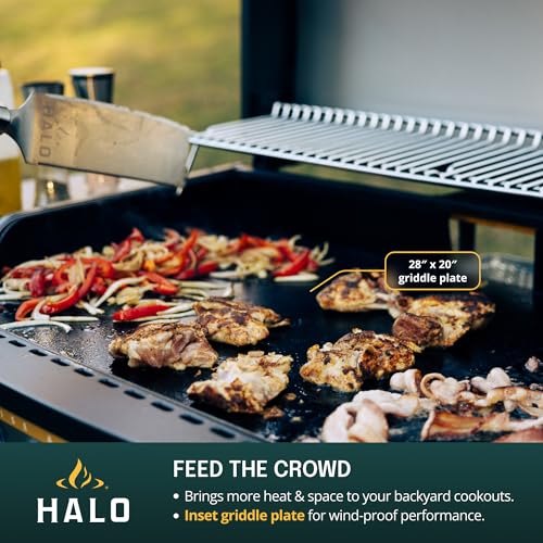 Image of HALO Elite3B Outdoor Griddle | 3 Burner, 6 Cooking Zones | Large Surface with Warming Rack | 564 sq. in. (28.19″ x 20″) Wind-Proof Cooking Surface | Propane and Natural Gas Grill | HZ-1002-XNA