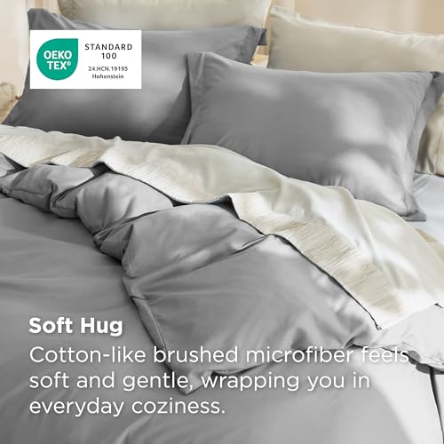Image of Bedsure Duvet Cover Full Size, Soft Double Brushed Bedding Set, 3Pcs, Grey | For Kids & Adults, 80 inchx90 inch Comforter Cover, Hotel Luxury, All Season, Breathable, Easy Care, Lightweight, Zipper Closure