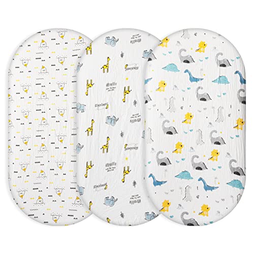 Ultra Soft Muslin Fitted Bassinet Mattress Cover Sheets | 30" X 18", Fit For Halo, Dream On Me, Fisher Price, Delta, Graco, Other Oval Bassinet Or Cradle, Neutral Boho Color For Boy And Girl (Animal) #TOP10