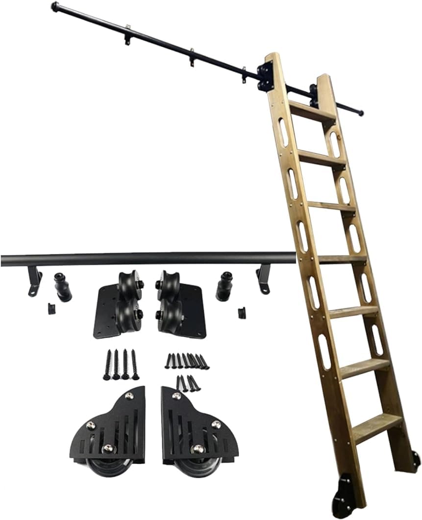 Kit de quincaillerie pour échelle coulissante avec rail au sol et fixations robustes noires