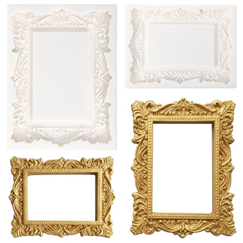 Grevosea Moldes para marco de fotos, 2 unidades, estilo barroco, moldes de silicona, mini marcos de fotos, moldes para fondant, decoración de pasteles, decoración de cupcakes, chocolate, caramelo