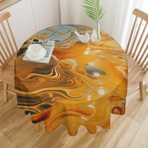 Nappe ronde imperméable orange et jaune 152cm lavable pour table de salle à manger - 2