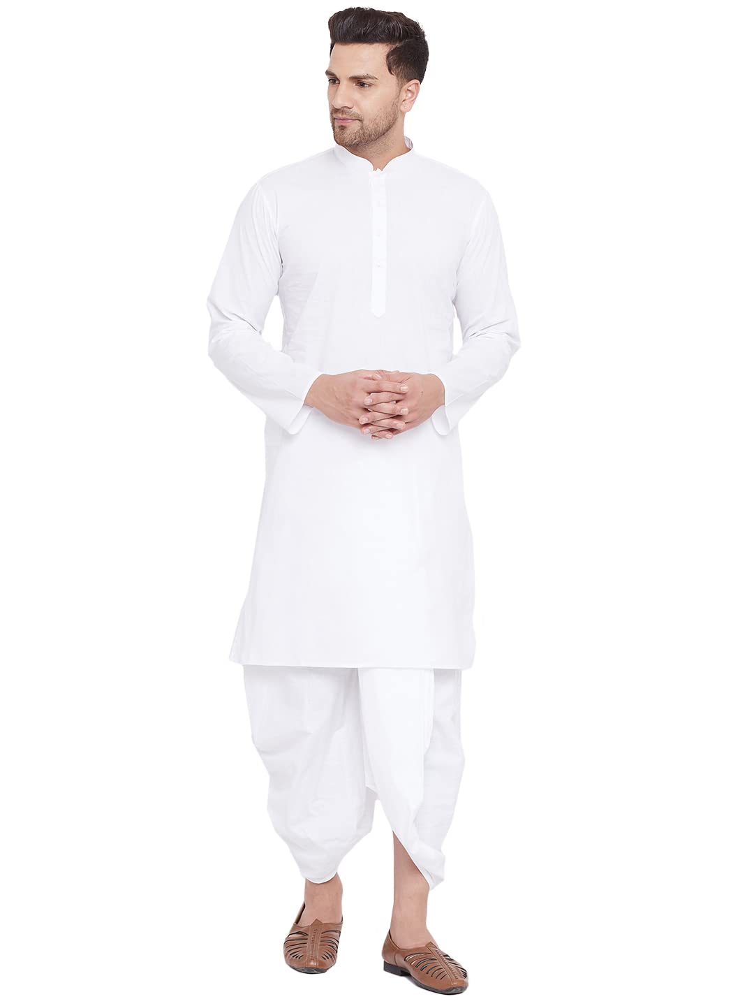 vm VASTRAMAY Men Solid Kurta Dhoti Set | Classic Mandarin Collar Full Sleeve Kurta with Traditional Dhoti | Ethnic Wear for Men-picture-44