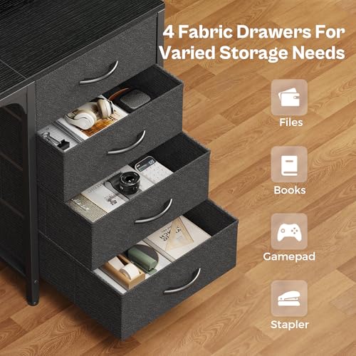 Image of Huuger 63 inch Computer Desk with 4 Drawers, Gaming Desk with LED Lights & Power Outlets, Home Office Desk with Large Storage Space for Bedroom, Work from Home, Black