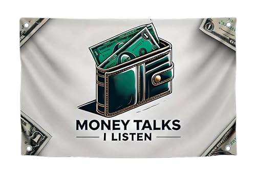 3x5 Feet Financial Drama Polyester Flags with 4 Brass Grommets - Wallet Banner Money Talks I Listen for Indoor or Outdoor - Dollar Single Sided Flag for Wall Decoration - Banner with Image Wallet