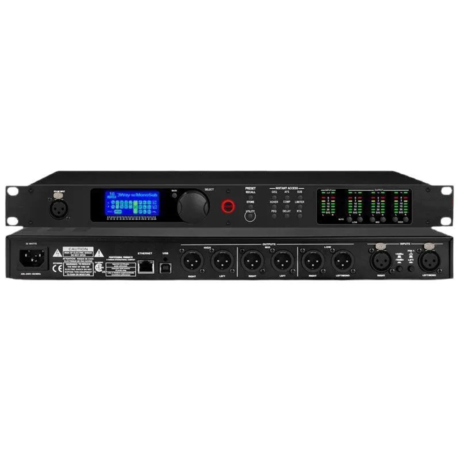 Procesador de audio digital profesional, amplificador de potencia y efector con pantalla LED retroiluminada y altavoz integrado para estudio de DJ y actuaciones en vivo