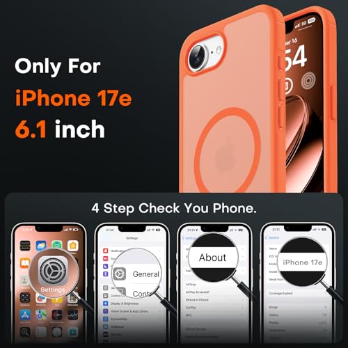 Image of TOCOL for iPhone 17e Case, Compatible with Magsafe, Military Drop Protection, Slim Translucent Matte Shockproof for iPhone 17 e Case 6.1 inch (Orange)