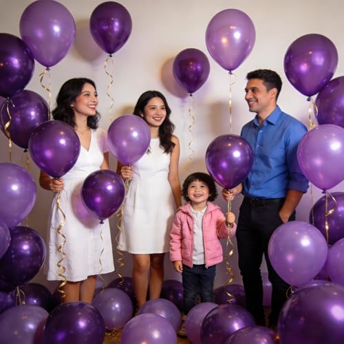 Image of Purple Balloons Birthday Party Balloons - 100pcs Balloon 12 inch for Wedding Graduation Halloween Birthday Party Decorations