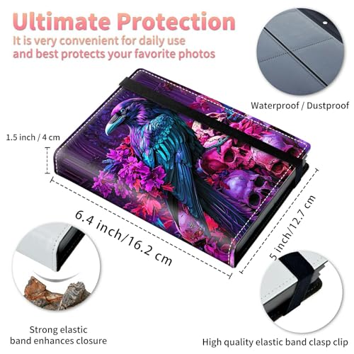 Image of Wedding Albums 4x6 120 Pockets Photos with Strong Elastic Band, Small Mini Albums Sheet Protector Folder for Photos, Album for Family Anniversary Women Men Vacation Gift, Black Eagle Skull