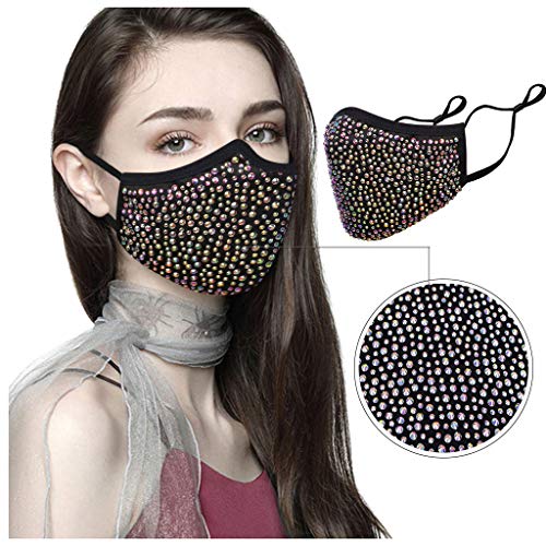 Preisvergleich Produktbild LONGROA Damen Mundschutz mit Strass Halstuch Glitzer Waschbar Wiederverwendbar Atmungsaktive Multifunktionstuch Elegant Mund-Nasenschutz für Weihnachten Festlich Abend Party