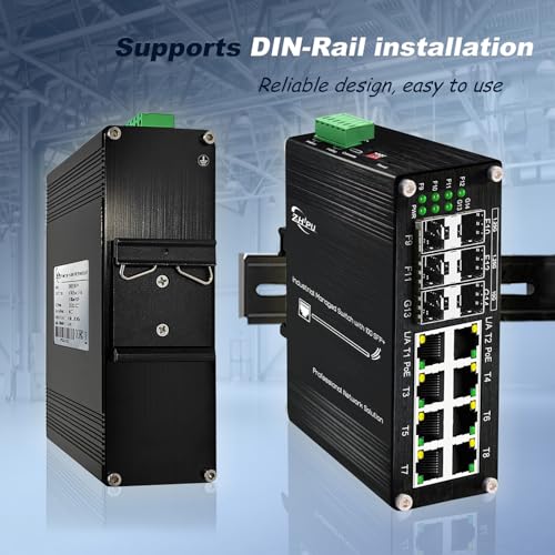 Image of Industrial Managed 10G Ethernet PoE Switch, 2*10G SFP + Slot+4*Gigabit SFP Slot +8*RJ45 Port, PoE Networking Switch Supporting Din-Rail, 48~57VDC Power Input