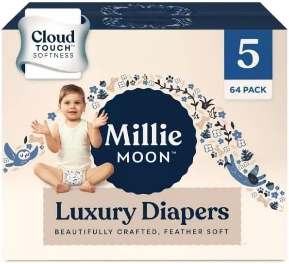 Millie Moon Luxury Diapers, Size 5, 64 Count, 28-39 lbs