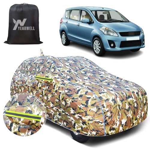 Image of Car Body Cover for Maruti Ertiga, 100% Waterproof with Mirror & Antenna Pockets, Military Print Design, UV & Dust Protection, Triple Stitched, Sky Piping & Reflector (Jungle Print)