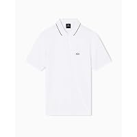 Armani Exchange Polo da Uomo Essential, Manica Corta Stiped Collar Side Monogram Logo Polo off White
