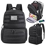 MOZETO Laptop Lunch Backpack for Men, Tactical Inspired Utility Anti-Theft Work Bag with Cooler Compartment Lunchbox (Black, 18 Inch)