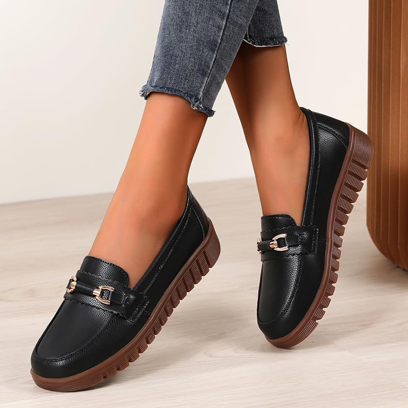 Image of Loafers for Women Business Casual Shoes Comfortable & Lightweight Round Toe Penny Dressy Slip On Work Flats