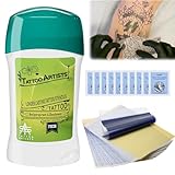 Tattoo Transfer Creme, mit Tattoo Transferpapier und tattoo-Reinigungstüche, tattoo Vorlagen zum Tätowieren, TattoO Stencil Gel, TattoO Zubehör Set für tattoO Künstler Anfänger
