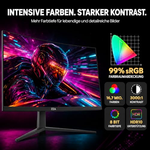 ZZA 32 Zoll Curved Gaming Monitor, WQHD 1440p, 165 Hz, 1 ms MPRT, 1500R, VA – Ansicht 3