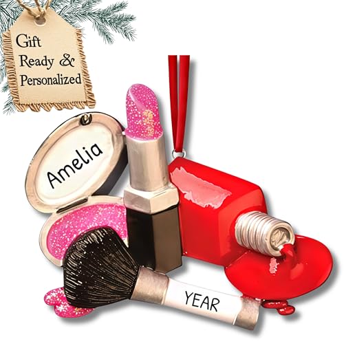 Personalized Beautician Christmas Ornaments 2025 - Cosmetology Gifts Lipstick Ornament Beautician Gifts Makeup Ornaments for Christmas Tree Cosmetology Christmas Ornaments by Elves