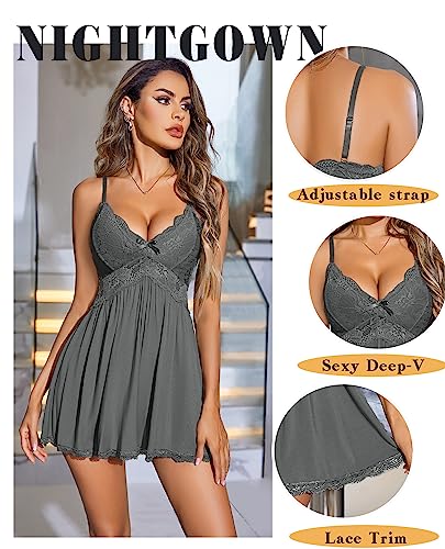 Image of Avidlove Women Chemise Night Gown Lace Modal Sleepwear V-Neck Full Slip Babydoll Lingerie Sexy Nightgowns
