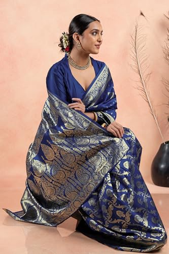 Image of Subham Women Saree Chandrakor Paithani Silk Cotton | Soft Daily Wear Golden Zari Sari with Unstitched Blouse