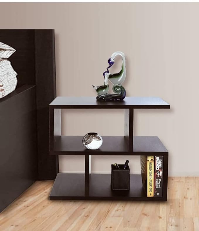 Image of Engineered Wood Corner Table - DIY Bedside & Coffee Table with Book Storage, Space-Saving Modern Design for Living Room, Bedroom, or Office Use