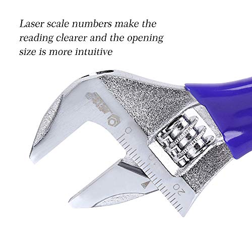 Kiseng 4-Inch Adjustable Wrench Large Opening Spanner Tight Spaces Stubby Wide Jaw Tool Shifter Movable With Short Handle Blue Rubber Grip Home Hand Repair #TOP4