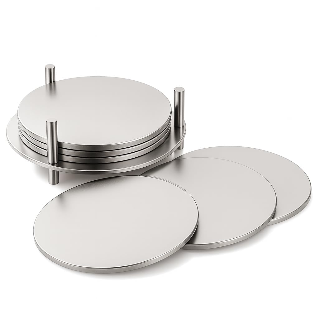 ERcial Stainless Steel Coaster Set of 6, Ideal for Tea Cups, Coffee Mugs, Beer cans, Water Glasses, Juice, etc - Silver-image-38