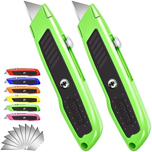 Jetmore 2 Pack Box Cutter Utility Knife with Extra 10 SK5 Blades & Anti-slip Rubber Handle, Box Cutter Retractable, Portable Box Opener Razor Knife for Home Office Construction