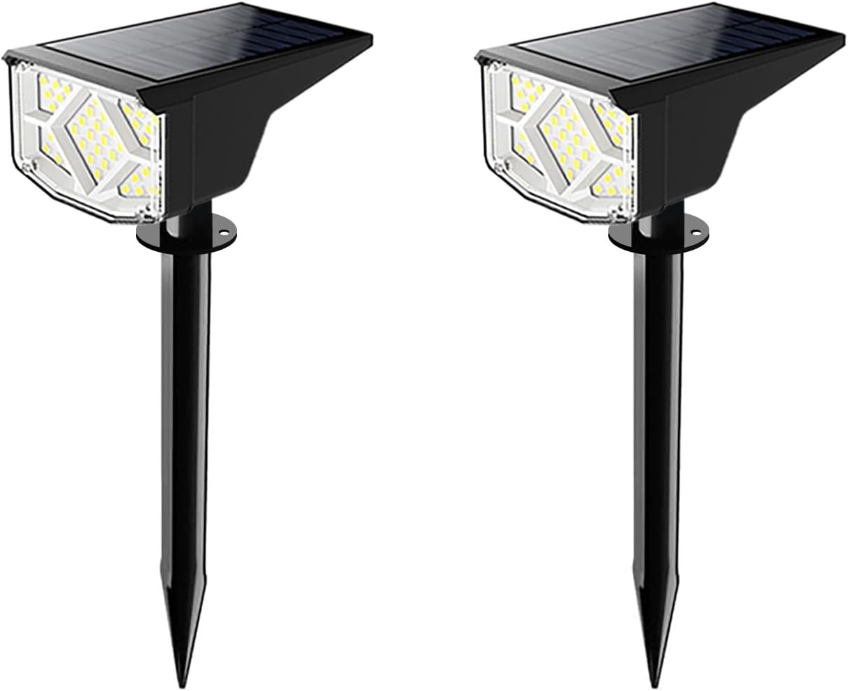 Solar Spotlight Outdoor, 2 Lighting Modes Solar Powered Garden Pathway Spotlights, IP66 Solar Powered Landscape Lights Wall Lights in One, for Yard Garden Tree Flag (2PCS)