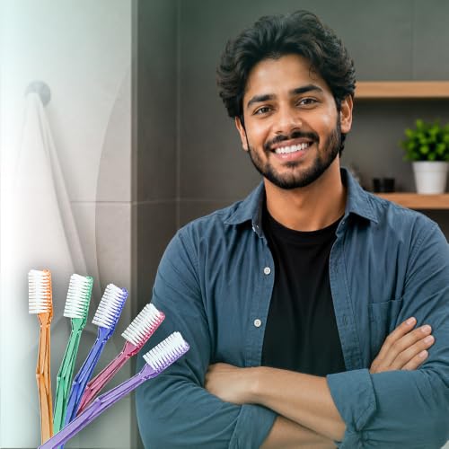 Image of MAXI Supreme Hard Bristle Toothbrush for Adults Pack of 12 | Deep Cleaning, Plaque & Stain Removal | Durable Firm Bristles | Comfortable Grip Handle | Multicolour
