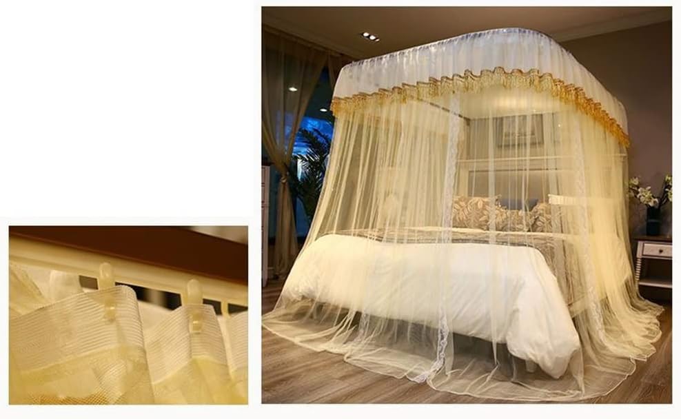 Ruffle Princess Bed Canopy Curtain-Double Layer Cozy Drape Netting 3 Opening Mosquito Net for Girls Adults Bedroom Decoration (Color : Yellow, Size : 120X200CM)