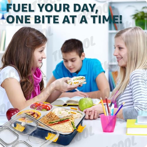 Image of TEKCOOL Lunch Box for Adults - Lunch Box for Kids - with Spoon & Fork - Stainless Steel Lunch Box with 4 Compartment - Durable Perfect Size for On-The-Go Meal, BPA-Free';