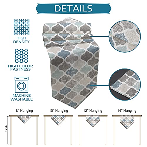 Falaniique Morocco Table Runner 36 Inches Small Cotton Linen Tablerunner, Blue Grey Moroccan Geometric Plaid Burlap Table Setting Décor Farmhouse Tabletop Dresser Scarves For Kitchen Dinner Party #TOP6