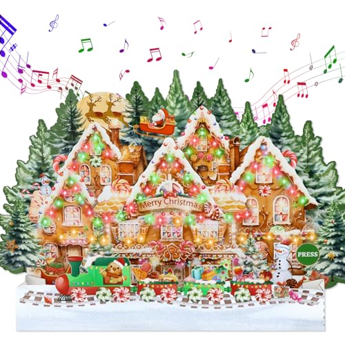 Carte de Noël musicale pop-up 3D avec lumières LED pour enfant et famille