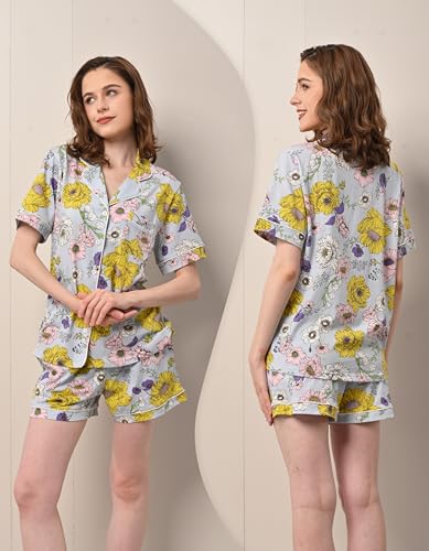 Image of NAP BOUND 100% Cotton Pajamas for Women Sets 2 Pieces Pjs Button short sleeves with Pockets Soft Sleepwear Loungewear XS-XXL