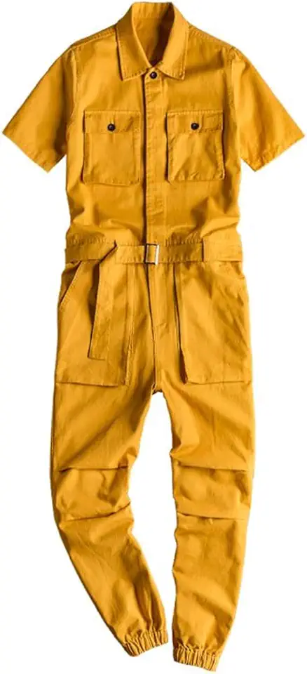 Macacão masculino utilitário de trabalho macacão de manga curta, macacão de trabalho com botão frontal uniforme