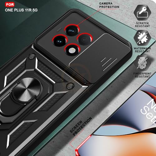 Image of Armor Bumper Back Cover Case for OnePlus 11R 5G Rotating Camera Cover, Ring Holder & Kickstand | Heavy Duty & 360 Degree Protection OnePlus 11R 5G Back Cover (Black)