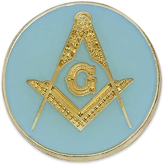 The Masonic ExchangeSquare & Compass Round Blue & Gold Lapel Pin - 7/8" Diameter