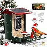 Smart Bird Feeder with Camera Solar Powered, 2K HD Video, AI Bird Species Identification, Instant Arrival Alerts, Weatherproof Design for Effortless Birdwatching, Best Gift for BirdLovers, Red