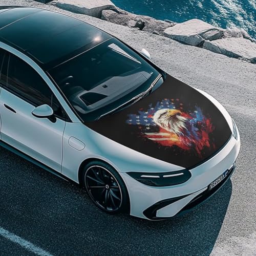 Image of Car Hood Cover, Bald Eagle Theme Car Hood Protector Auto Patriotic Decorations Waterproof Auto Hood Wrap Blankets Universal Automotive Exterior Accessories