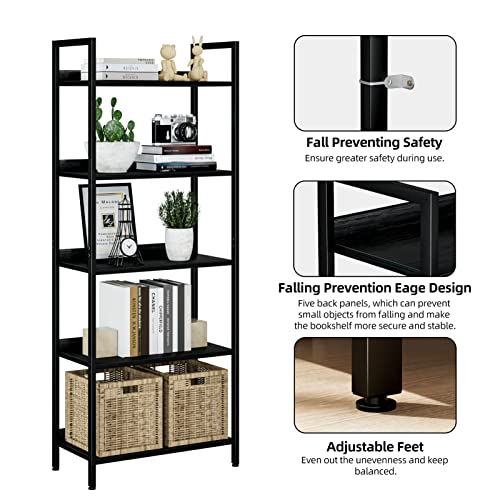 Numenn Bookshelf, 5 Tier Bookshelves, Home Office Bookcase Shelf Storage Organizer, Free Standing Storage Shelving Unit For Bedroom, Living Room And Home Office, Black #TOP5