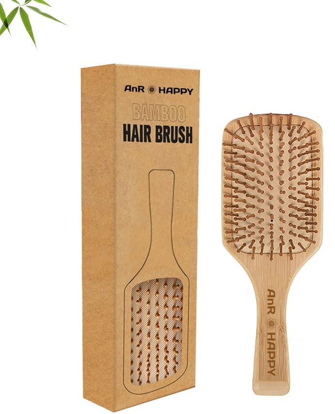 Paddle Detangler Bamboo Wooden Hair Brush Scalp Massager with Air Cushion for Women and Men - Head Massager for All Hair Types