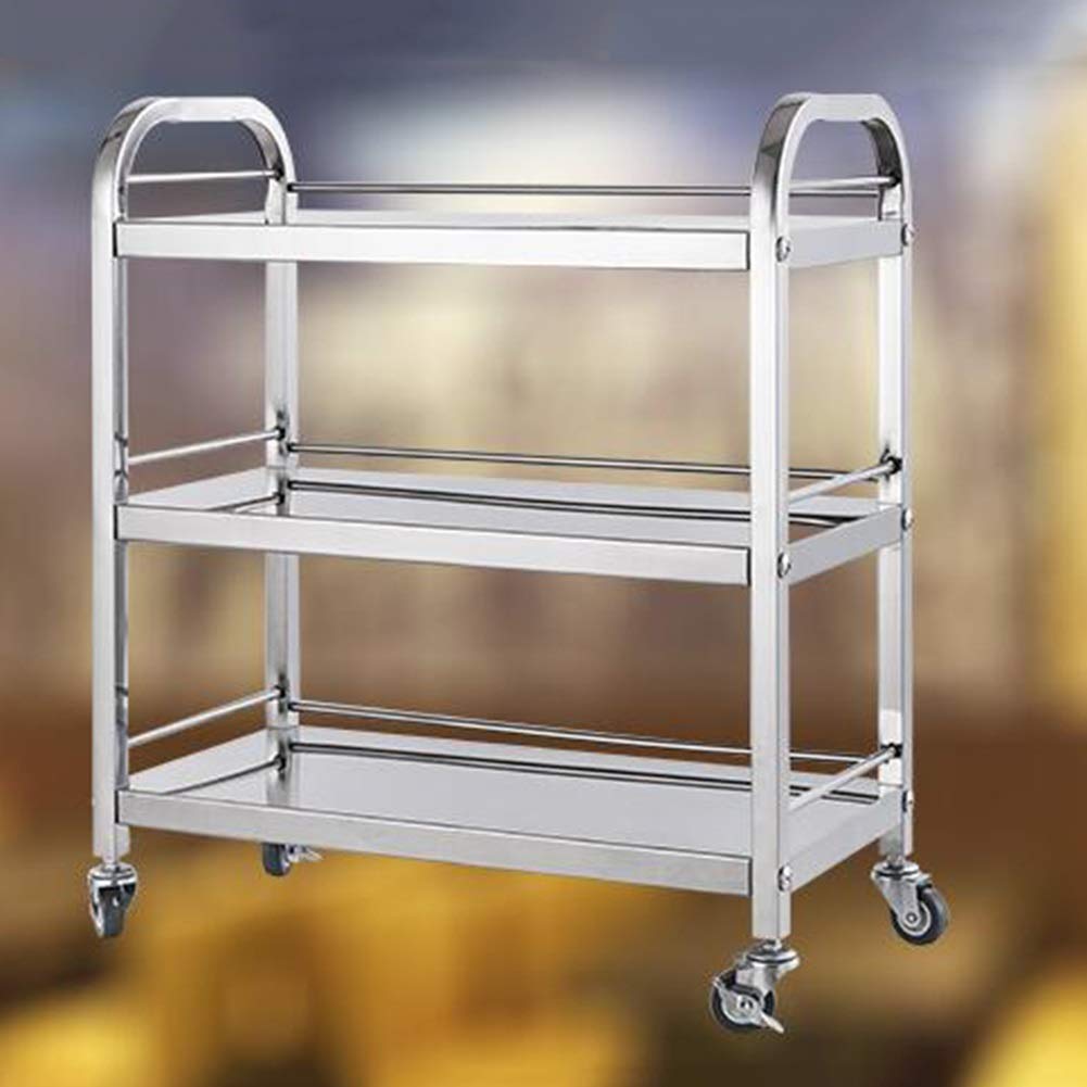 Carrelli Portavivande Multifunzione, Carrelli per Hotel, Garage, 3 Ripiani, in Acciaio Inox di Grosso Spessore, con Maniglie Laterali, Facili da Montare, 3 Misu