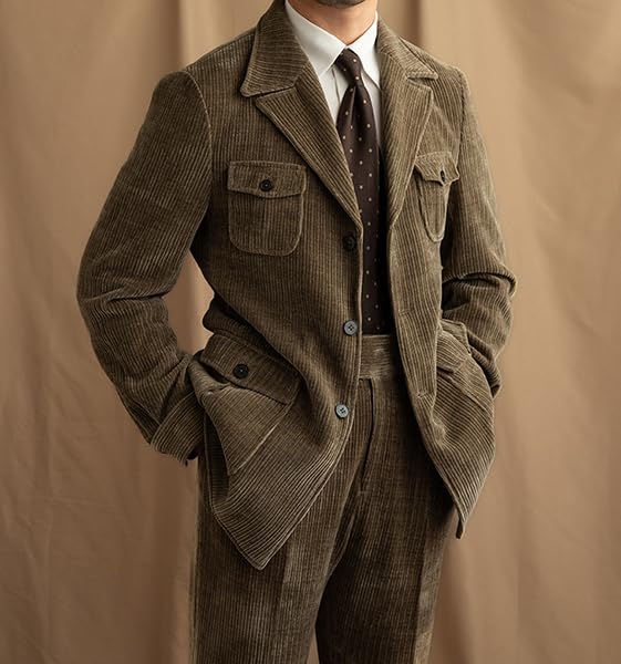 Men's Corduroy Safari Blazer Suit Military Style with Multi-Pockets2