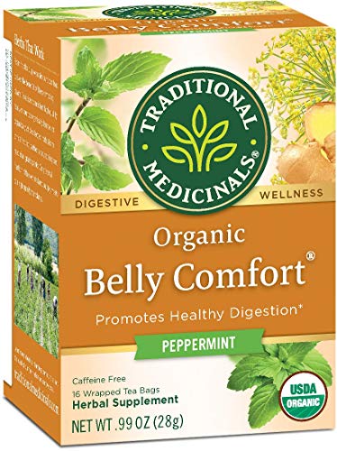 Traditional Medicinals Organic Digestive Tea, Belly Comfort with Peppermint - 16 Tea Bags (Pack of 2)