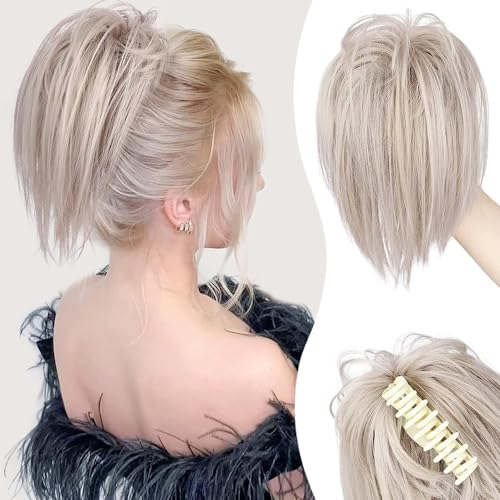 Coleta Postiza Corta con Pinza Extensiones de Cabello Clip Postizos Cola para Mujer Natural Sintético Ponytail Moda Fiesta Uso diario Moño Postizo 30 cm (Oro-503)