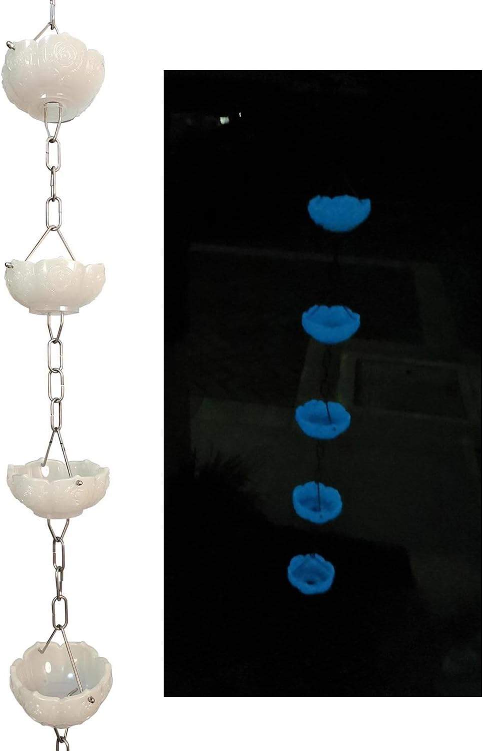 ZIMGOD Fluorescent Rain Chain Catcher, Lotus Flower Rain